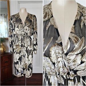 Vintage Infinitif Paris Made In France Elegant Dress 38 Gold Metallic Burnout